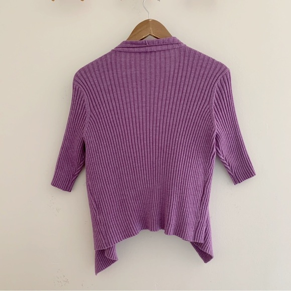 Eileen Fisher Ribbed Wool Cardigan Sweater Petite Medium PM Purple - Picture 3 of 6